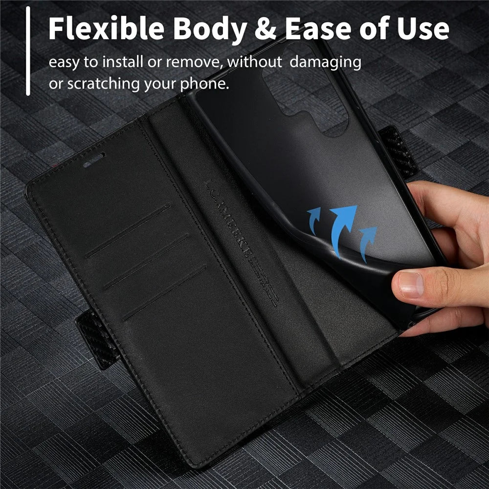 LC.IMEEKE For Samsung Galaxy S26 Ultra Wallet Case Carbon Fiber Texture Leather Phone Cover - Horizontal Stripe - 5