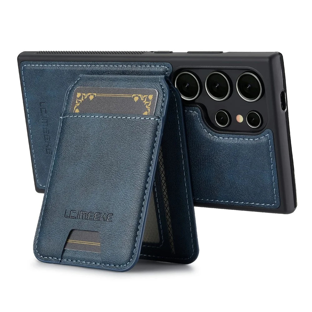 LC.IMEEKE L3 For Samsung Galaxy S26 Ultra Magnetic Case Detachable Card Holder Leather TPU Mobile Cover - Blue - 4