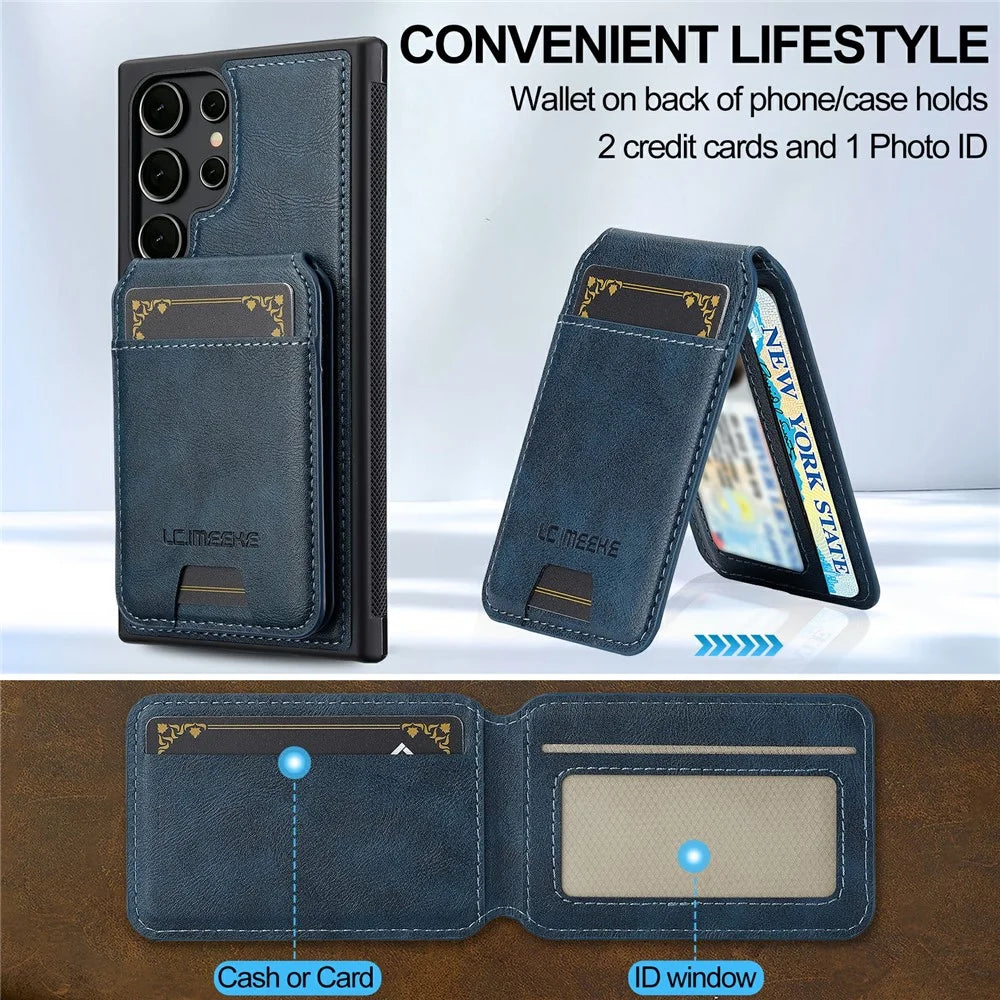 LC.IMEEKE L3 For Samsung Galaxy S26 Ultra Magnetic Case Detachable Card Holder Leather TPU Mobile Cover - Blue - 5