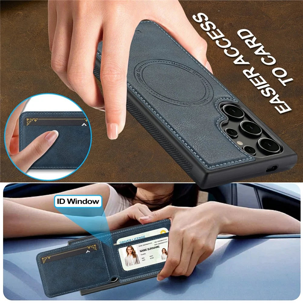 LC.IMEEKE L3 For Samsung Galaxy S26 Ultra Magnetic Case Detachable Card Holder Leather TPU Mobile Cover - Blue - 6
