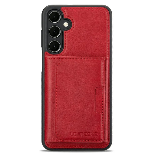 LC.IMEEKE L5 For Samsung Galaxy S26+ Magnetic Phone Case Leather Back Cover with Detachable Card Holder - Red - 2