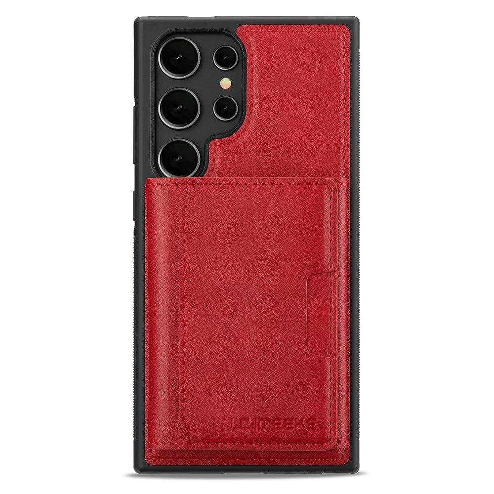 LC.IMEEKE L5 For Samsung Galaxy S26 Ultra Magnetic Phone Case Leather Back Cover with Detachable Card Holder - Red - 2