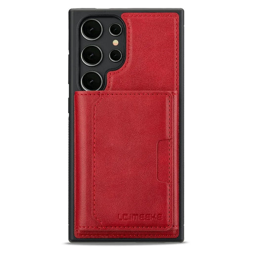 LC.IMEEKE L5 For Samsung Galaxy S26 Ultra Magnetic Phone Case Leather Back Cover with Detachable Card Holder - Red - 2