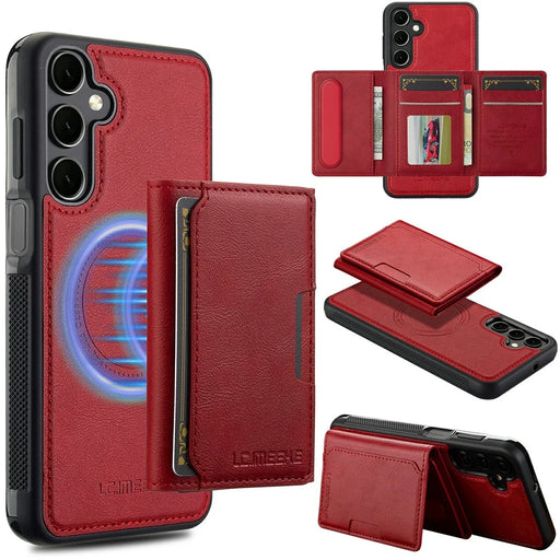 LC.IMEEKE L5 For Samsung Galaxy A37 5G Magnetic Phone Case Leather Back Cover with Detachable Card Holder - Red - 1