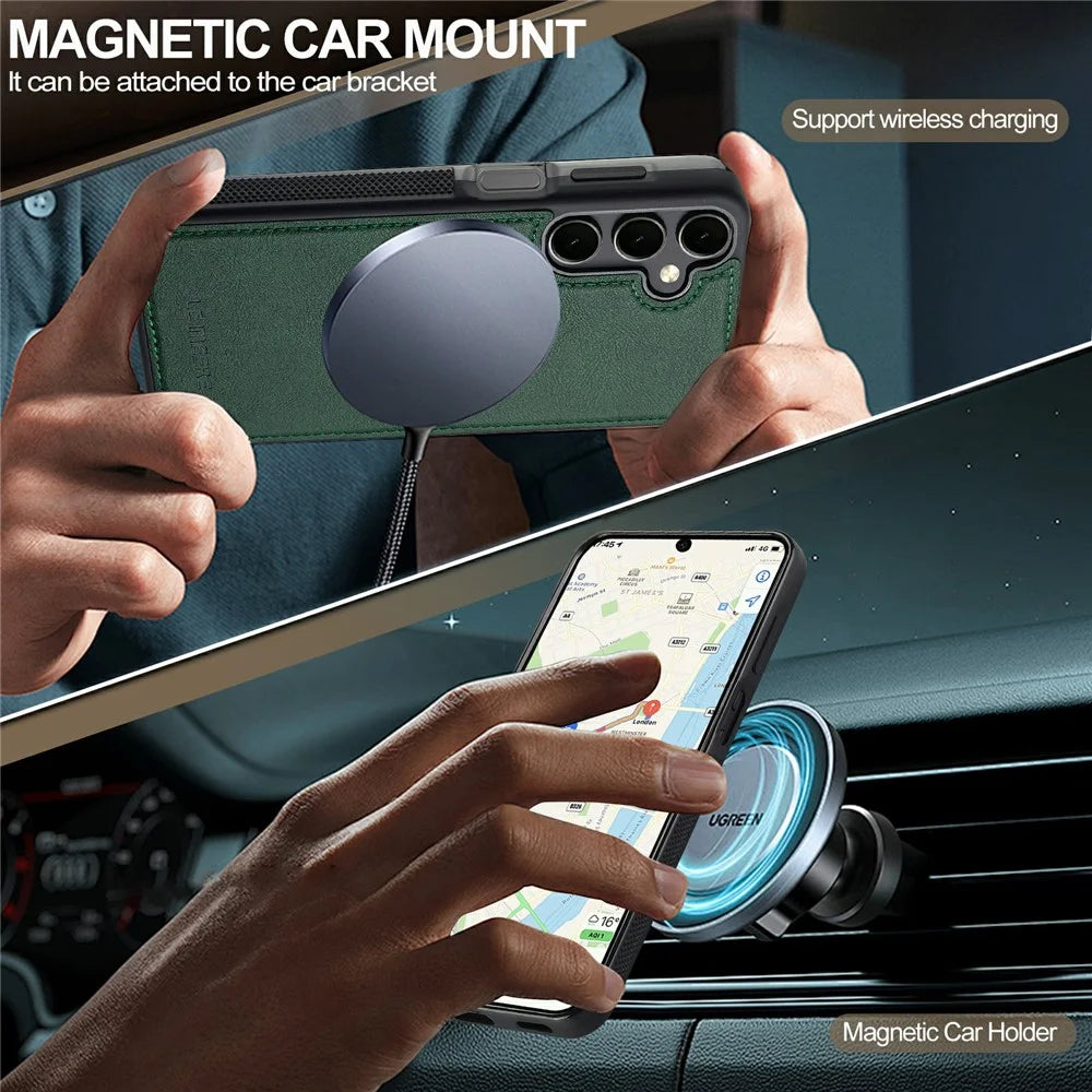 LC.IMEEKE For Samsung Galaxy S26+ Magnetic Case Leather+TPU Back Cover - Green - 3