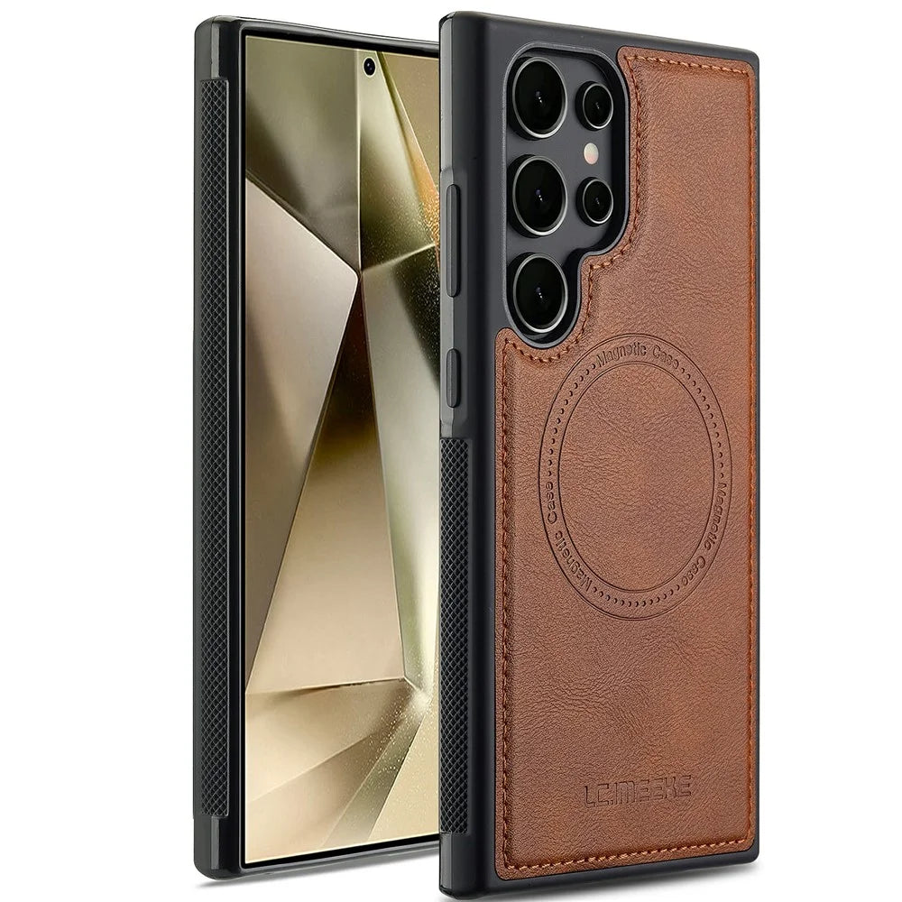 LC.IMEEKE For Samsung Galaxy S26 Ultra Magnetic Case Leather+TPU Back Cover - Brown - 1