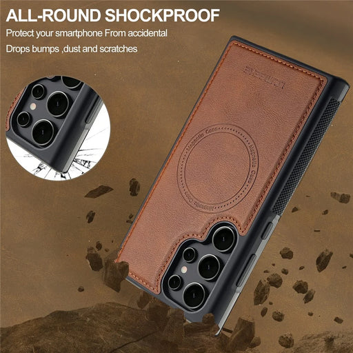 LC.IMEEKE For Samsung Galaxy S26 Ultra Magnetic Case Leather+TPU Back Cover - Brown - 2