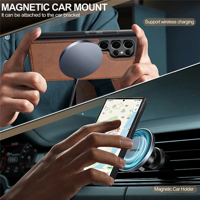 LC.IMEEKE For Samsung Galaxy S26 Ultra Magnetic Case Leather+TPU Back Cover - Brown - 3