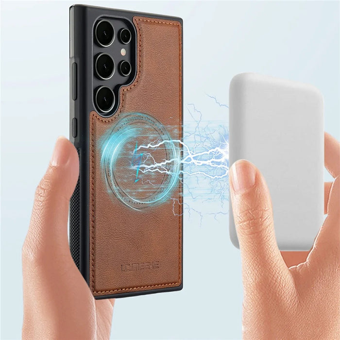 LC.IMEEKE For Samsung Galaxy S26 Ultra Magnetic Case Leather+TPU Back Cover - Brown - 4