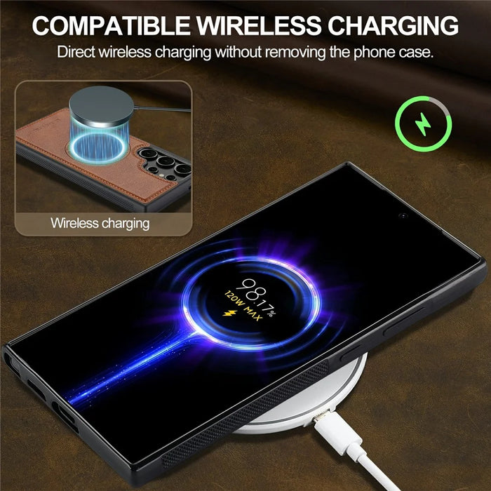 LC.IMEEKE For Samsung Galaxy S26 Ultra Magnetic Case Leather+TPU Back Cover - Brown - 5