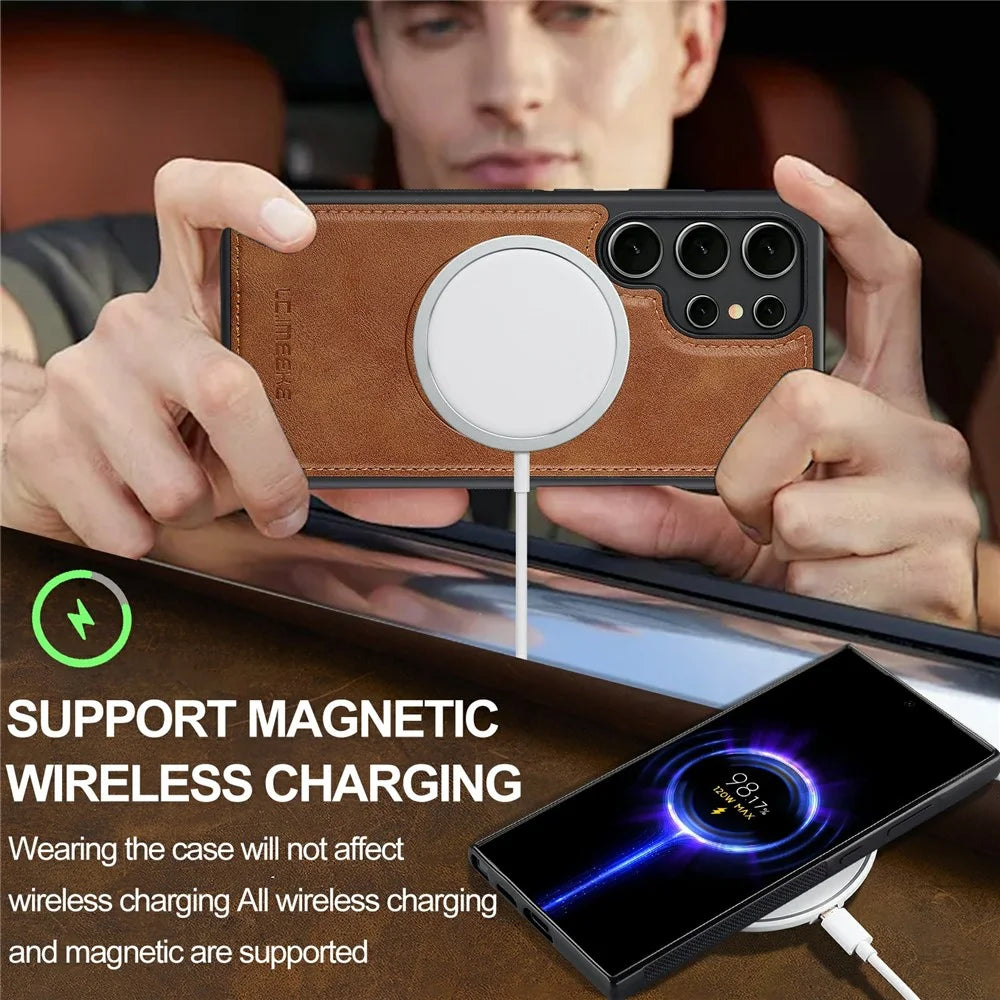 LC.IMEEKE For Samsung Galaxy S26 Ultra Magnetic Case Leather+TPU Back Cover - Brown - 6