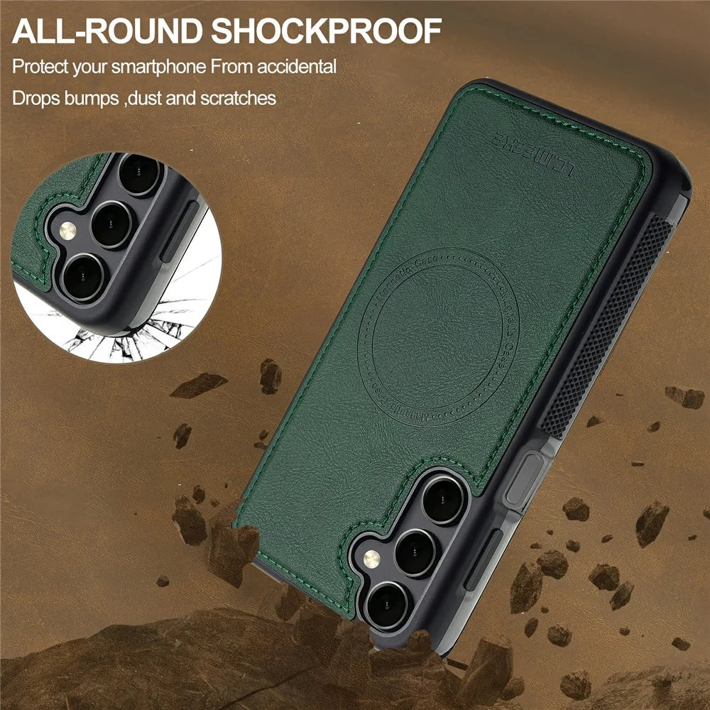 LC.IMEEKE For Samsung Galaxy A57 5G Magnetic Case Leather+TPU Back Cover - Green - 2