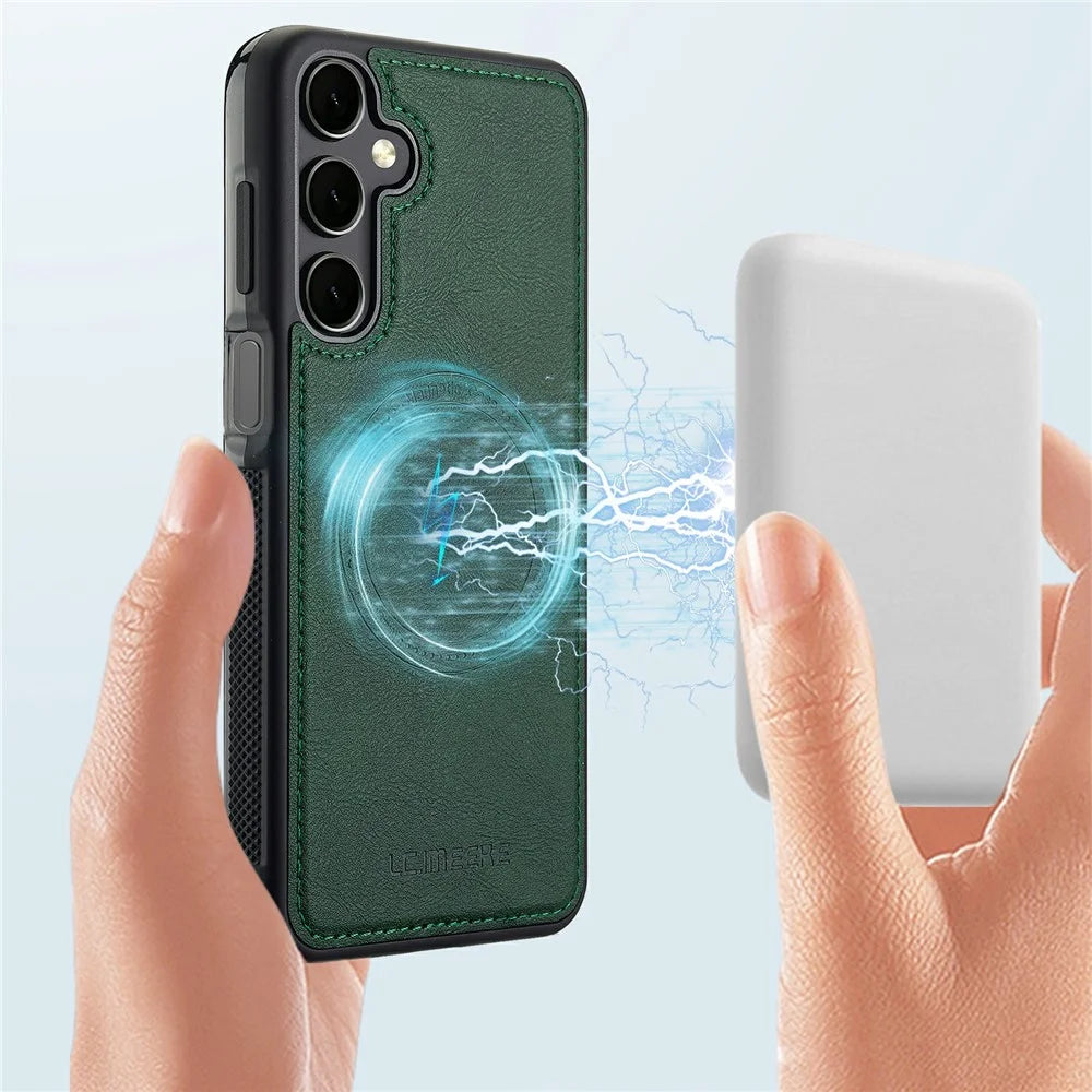 LC.IMEEKE For Samsung Galaxy A57 5G Magnetic Case Leather+TPU Back Cover - Green - 4