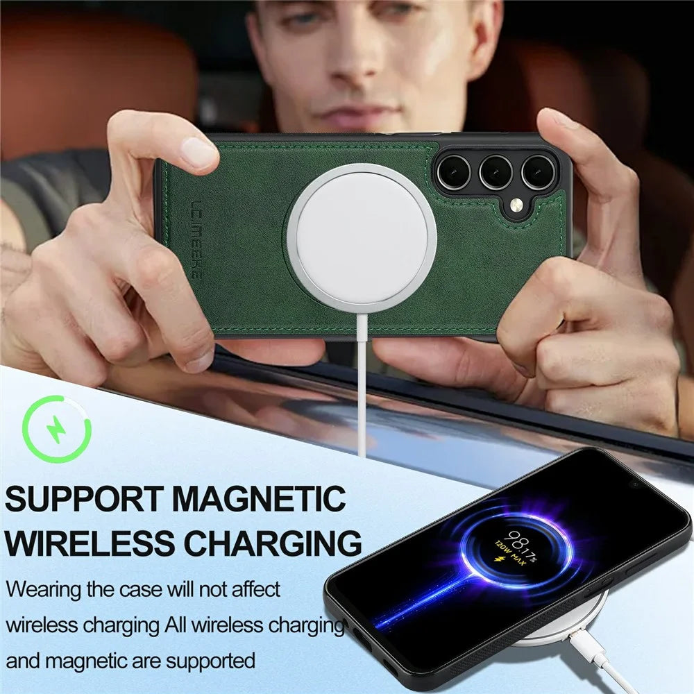 LC.IMEEKE For Samsung Galaxy A57 5G Magnetic Case Leather+TPU Back Cover - Green - 6