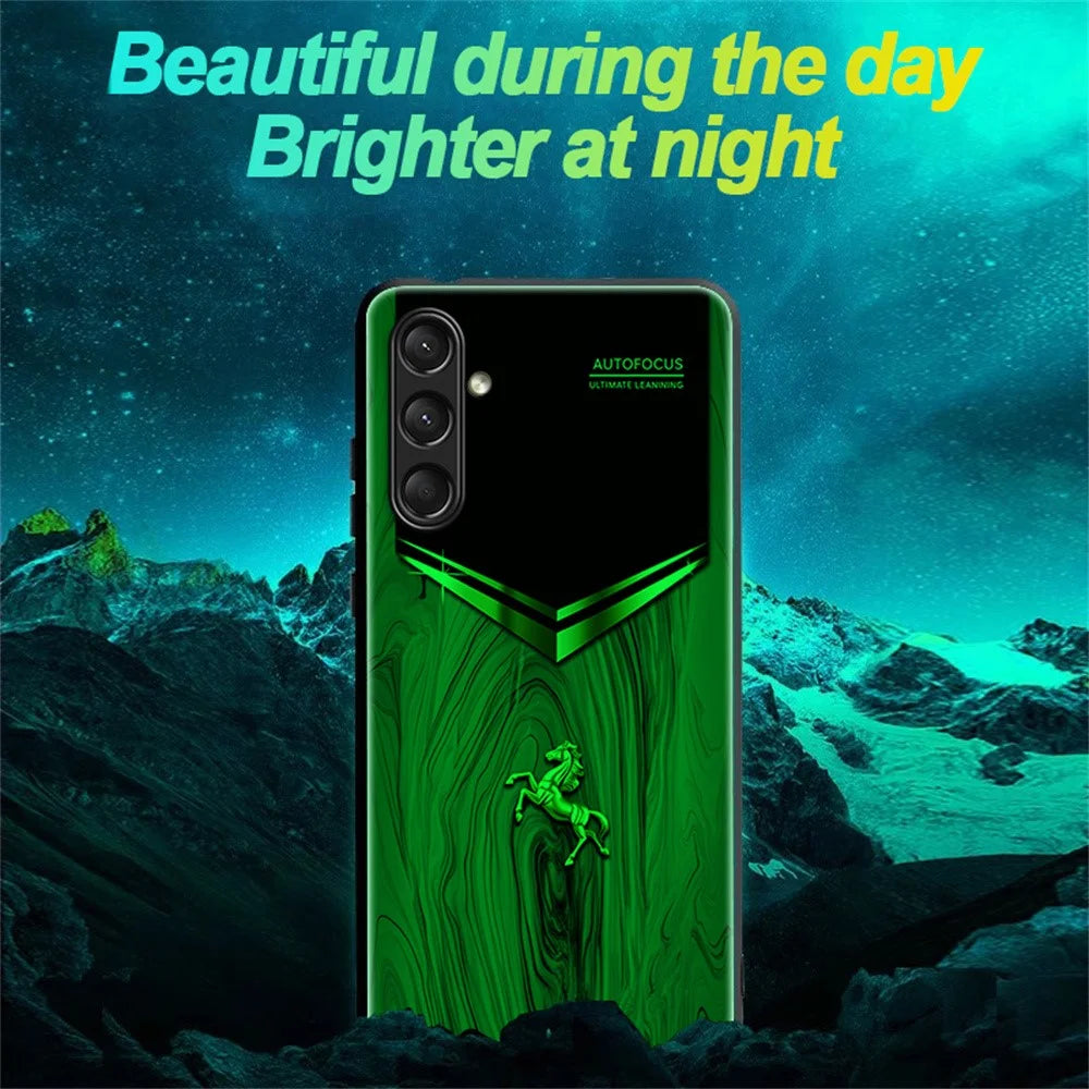 For Samsung Galaxy A26 5G Luminous Case Pattern Print Night Glow TPU + PC + Tempered Glass Phone Back Cover - Emerald Gold Horse - 5