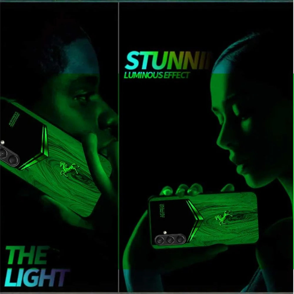 For Samsung Galaxy A26 5G Luminous Case Pattern Print Night Glow TPU + PC + Tempered Glass Phone Back Cover - Emerald Gold Horse - 6