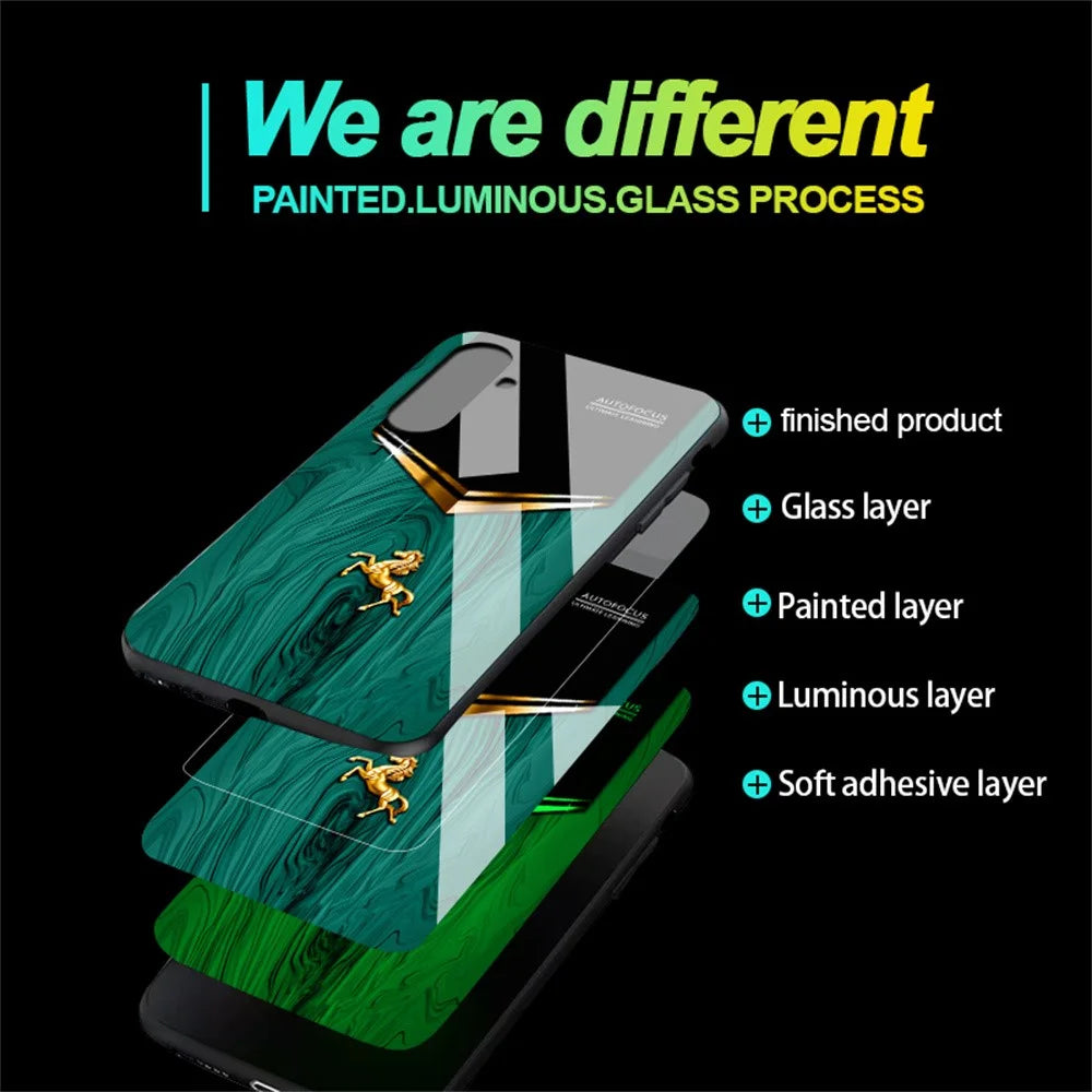 For Samsung Galaxy A26 5G Luminous Case Pattern Print Night Glow TPU + PC + Tempered Glass Phone Back Cover - Emerald Gold Horse - 7