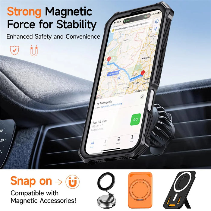 For iPhone 17 Magnetic Case TPU + PC Kickstand Phone Cover Drop Protection - Orange - 7