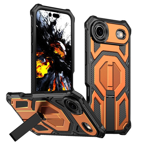 For iPhone Air Magnetic Case TPU + PC Kickstand Phone Cover Drop Protection - Orange - 1