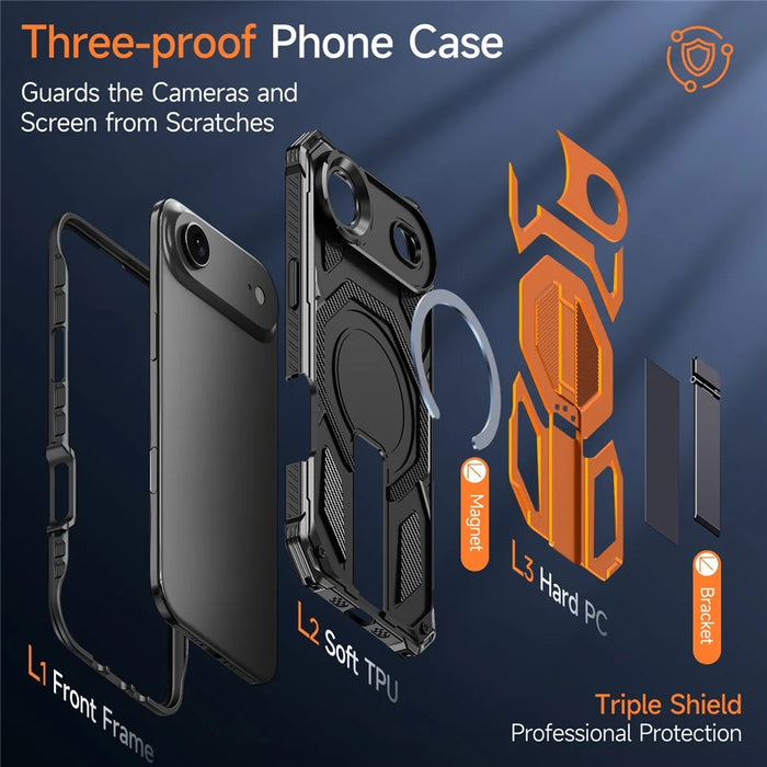 For iPhone Air Magnetic Case TPU + PC Kickstand Phone Cover Drop Protection - Orange - 4