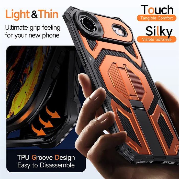 For iPhone Air Magnetic Case TPU + PC Kickstand Phone Cover Drop Protection - Orange - 6