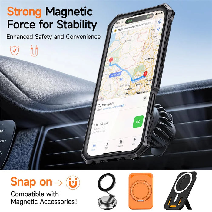 For iPhone Air Magnetic Case TPU + PC Kickstand Phone Cover Drop Protection - Orange - 7
