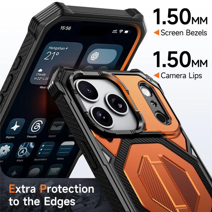 For iPhone 17 Pro Magnetic Case TPU + PC Kickstand Phone Cover Drop Protection - Orange - 5