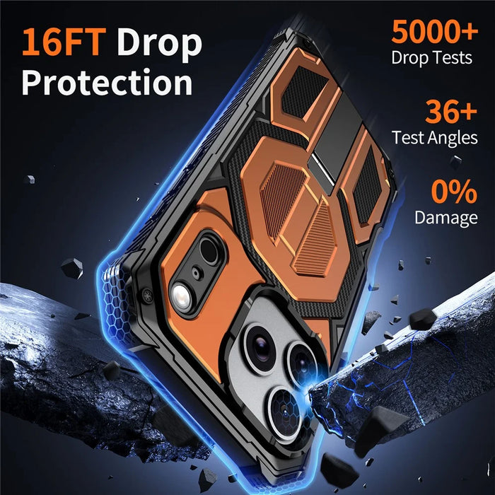 For iPhone 17 Pro Magnetic Case with High Aluminium-silicon Glass Film, TPU + PC Kickstand Phone Cover - Orange - 4
