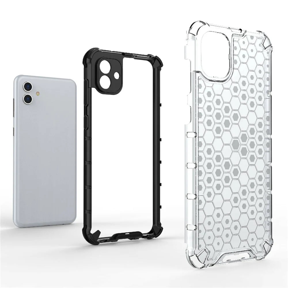 For Samsung Galaxy A04 4G (164.4 x 76.3 x 9.1 mm) TPU + PC Protective Case Honeycomb Texture Drop-proof Back Cover - Grey - 5
