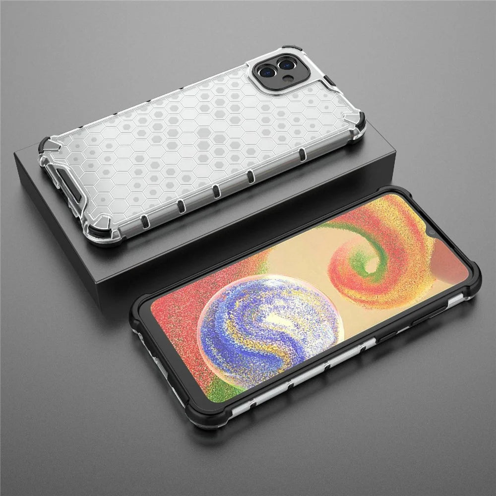 For Samsung Galaxy A04 4G (164.4 x 76.3 x 9.1 mm) TPU + PC Protective Case Honeycomb Texture Drop-proof Back Cover - Grey - 7