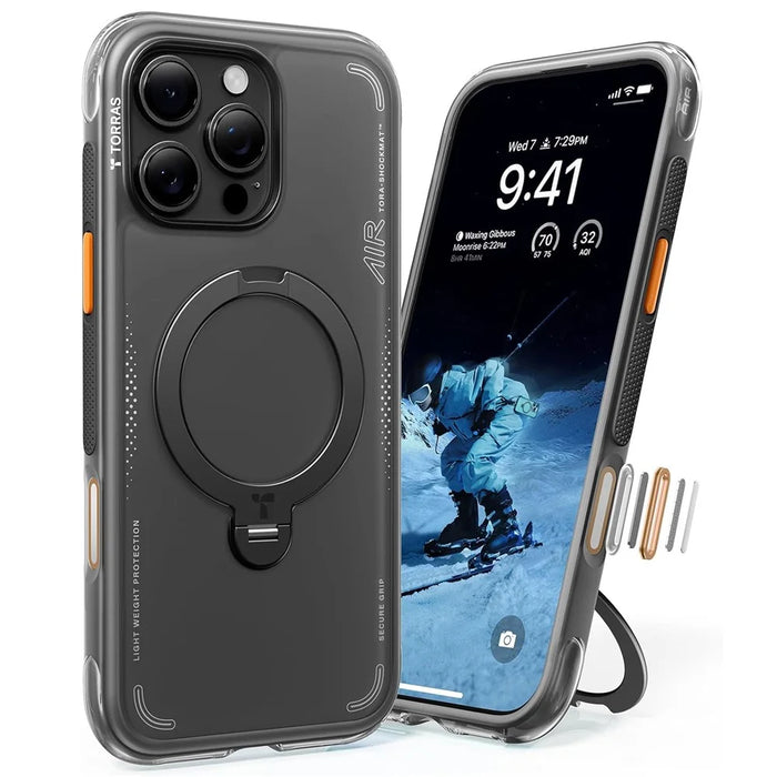 TORRAS For iPhone 15 Pro Max  Ostand Q3 Air Series Case with Kickstand Compatible with MagSafe Shockproof PC + TPU Phone Cover - Black - 1