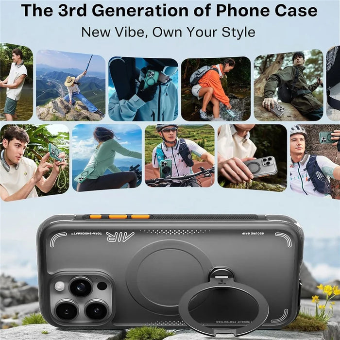 TORRAS For iPhone 15 Pro Max  Ostand Q3 Air Series Case with Kickstand Compatible with MagSafe Shockproof PC + TPU Phone Cover - Black - 3
