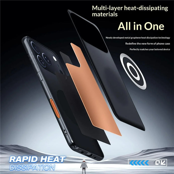 For iPhone 17 Pro Max Case Graphene + Brass Heat Dissipation Silicone PC Phone Cover Support Magnetic Car Mount - 2
