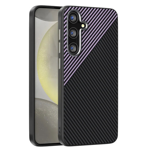ABEEL For Samsung Galaxy S24 FE Magnetic Case Carbon Fiber Texture TPU PC PU Phone Back Cover - Black  /  Purple - 1