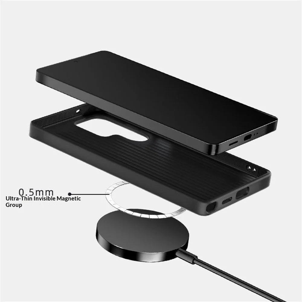 ABEEL For Samsung Galaxy S25 Edge Magnetic Case Carbon Fiber Texture TPU PC PU Phone Back Cover - Black - 7