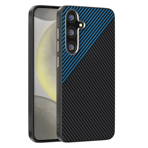ABEEL For Samsung Galaxy S25 FE Magnetic Case Carbon Fiber Texture TPU PC PU Phone Back Cover - Black  /  Blue - 1