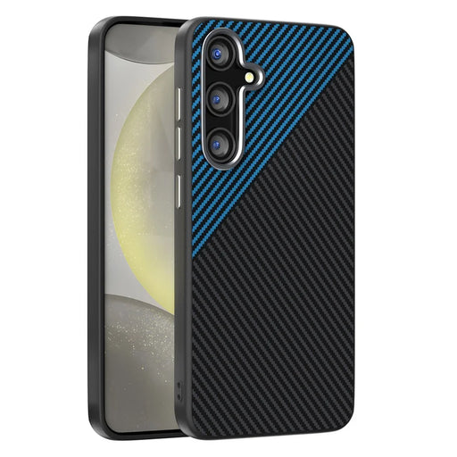 ABEEL For Samsung Galaxy S25 FE Magnetic Case Carbon Fiber Texture TPU PC PU Phone Back Cover - Black  /  Blue - 1
