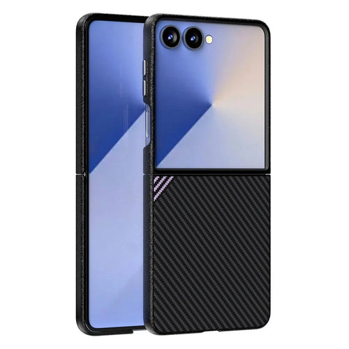 ABEEL For Samsung Galaxy Z Flip7 5G Magnetic Case Carbon Fiber Texture TPU PC PU Phone Back Cover - Black  /  Purple - 1