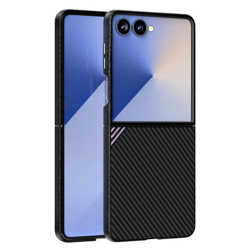 ABEEL For Samsung Galaxy Z Flip7 5G Magnetic Case Carbon Fiber Texture TPU PC PU Phone Back Cover - Black  /  Purple - 1