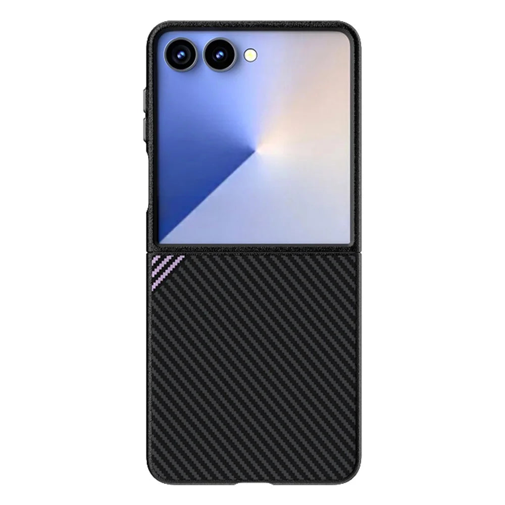 ABEEL For Samsung Galaxy Z Flip7 5G Magnetic Case Carbon Fiber Texture TPU PC PU Phone Back Cover - Black  /  Purple - 2