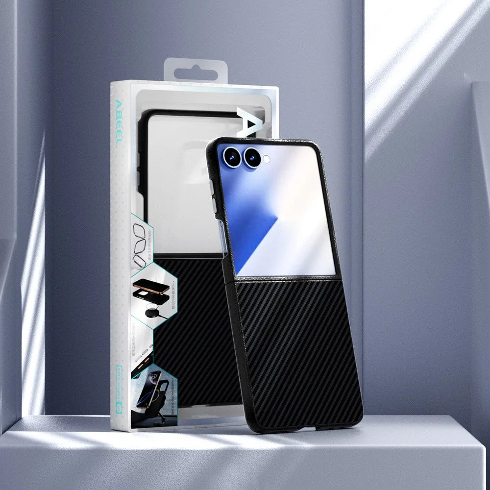 ABEEL For Samsung Galaxy Z Flip7 5G Magnetic Case Carbon Fiber Texture TPU PC PU Phone Back Cover - Black  /  Purple - 7