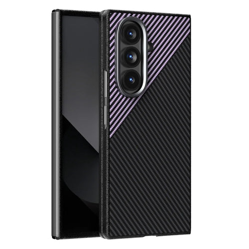 ABEEL For Samsung Galaxy Z Fold7 5G Magnetic Case Carbon Fiber Texture TPU PC PU Phone Back Cover - Black  /  Purple - 1