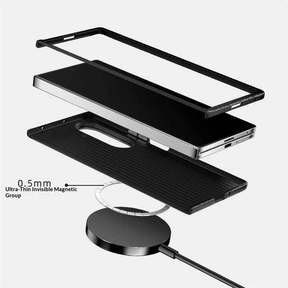 ABEEL For Samsung Galaxy Z Fold7 5G Magnetic Case Carbon Fiber Texture TPU PC PU Phone Back Cover - Black  /  Purple - 3