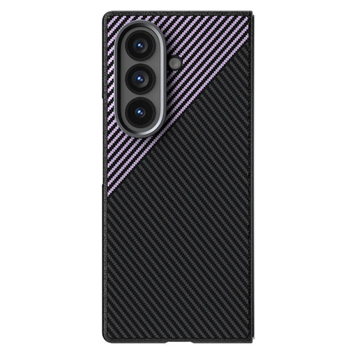 ABEEL For Samsung Galaxy Z Fold7 5G Magnetic Case Carbon Fiber Texture TPU PC PU Phone Back Cover - Black  /  Purple - 2