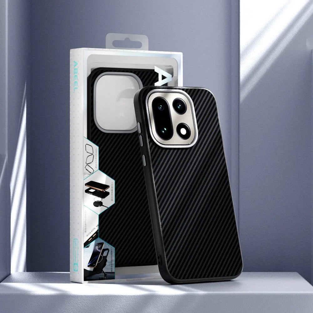 ABEEL For OnePlus 15 5G Magnetic Case Carbon Fiber Texture TPU PC PU Phone Back Cover - Black - 7