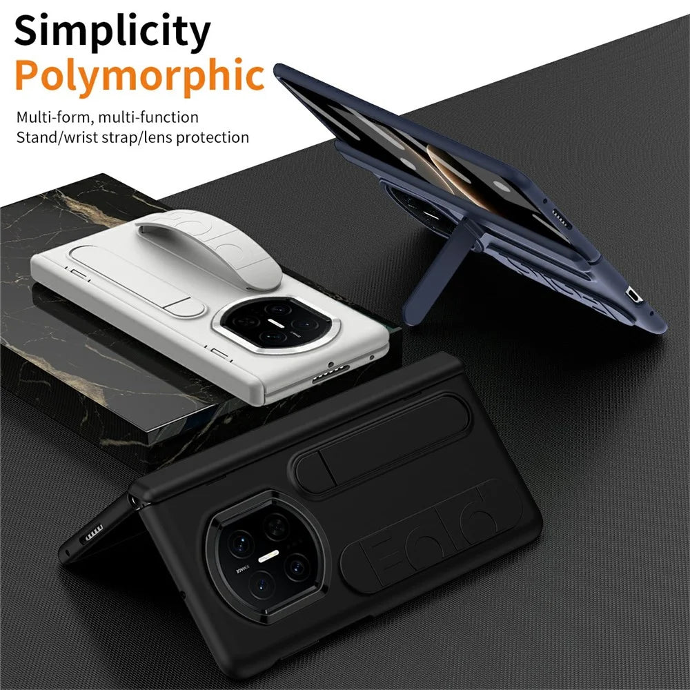 For Huawei Mate X7 Case Kickstand Wristband PC Phone Cover with Tempered Glass Film - Pink - 3