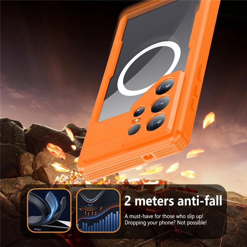 REDPEPPER For Samsung Galaxy S26 Ultra IP68 Waterproof Case Clear Magnetic Phone Cover - Orange - 4