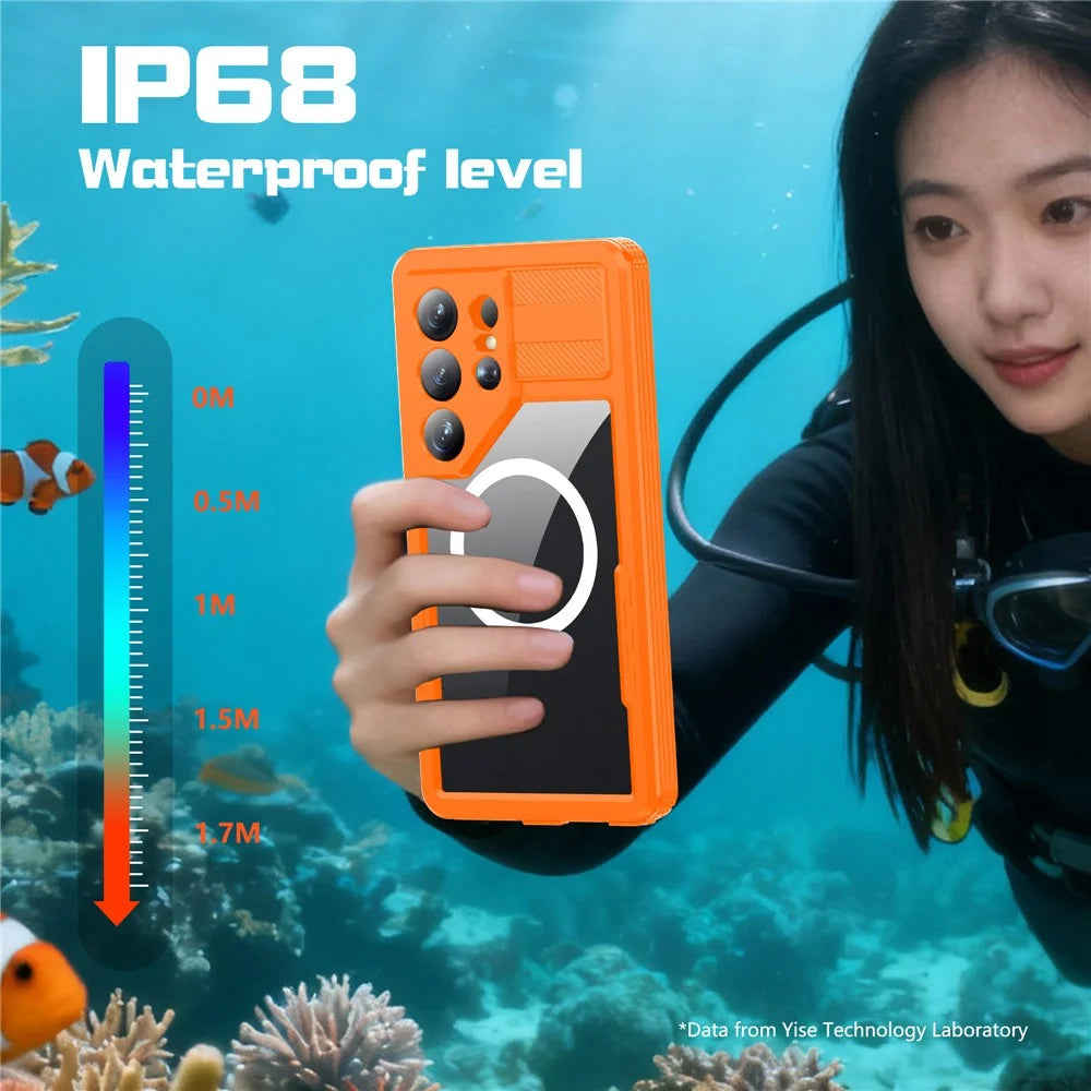 REDPEPPER For Samsung Galaxy S26 Ultra IP68 Waterproof Case Clear Magnetic Phone Cover - Orange - 5