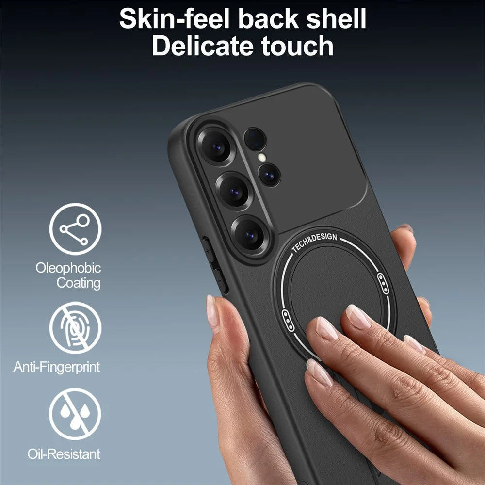 For Samsung Galaxy S26 Ultra Case Skin Touch Kickstand PC + TPU Phone Cover Support Magnetic Car Mount - Black - 3