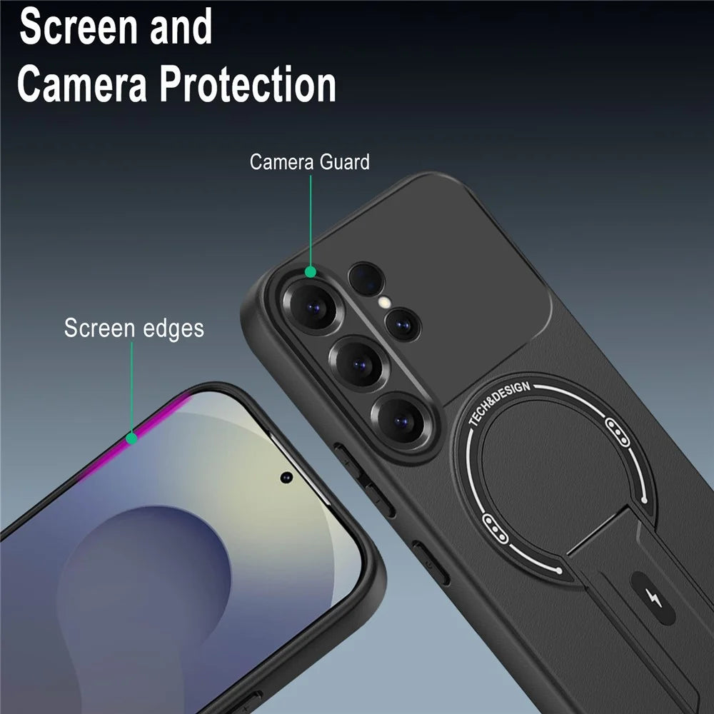 For Samsung Galaxy S26 Ultra Case Skin Touch Kickstand PC + TPU Phone Cover Support Magnetic Car Mount - Black - 5